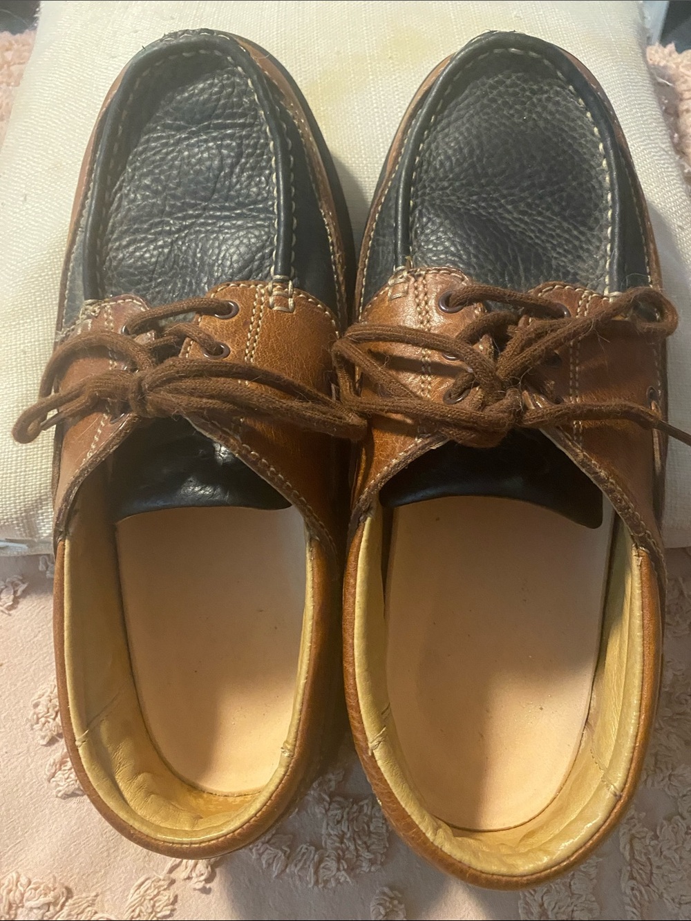 Men's Two-Tone Brown and Black Leather Lace-Up Boat Shoes